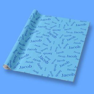 Papel De Presente Adicione qualquer nome ou palavra Azul e Azul Cé