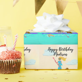Papel De Presente Adolescente Menina Paddleboard Feliz Aniversário P