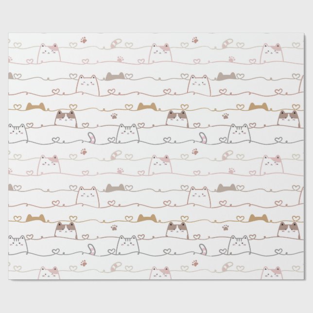 Papel De Presente Adorable Cats Peeking Over Hearts  (Aberto)
