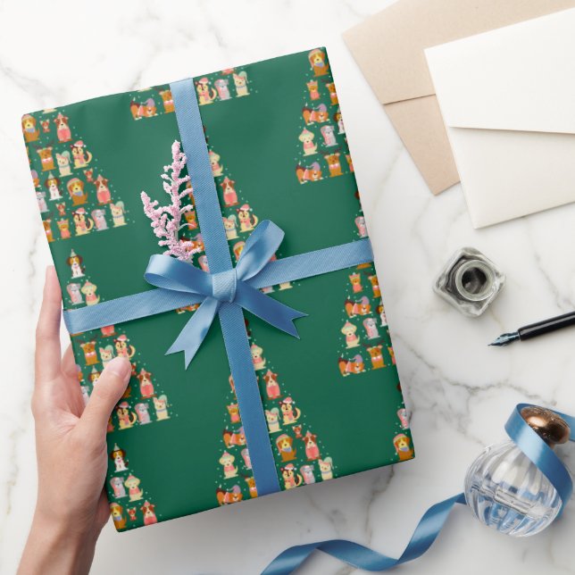 Papel De Presente Adorable Dog Christmas Tree  (Presentear)