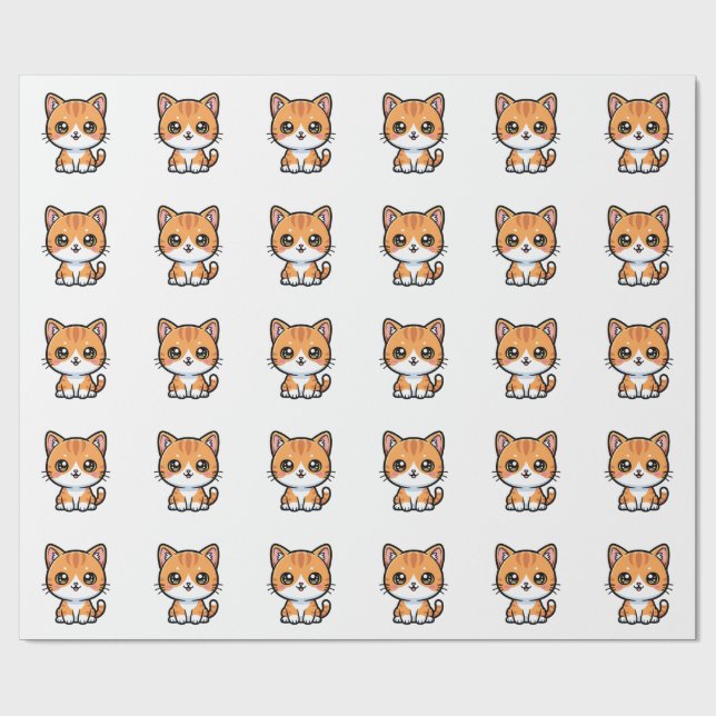 Papel De Presente Adorable Kawaii Ginger Cat Cartoon Character (Aberto)