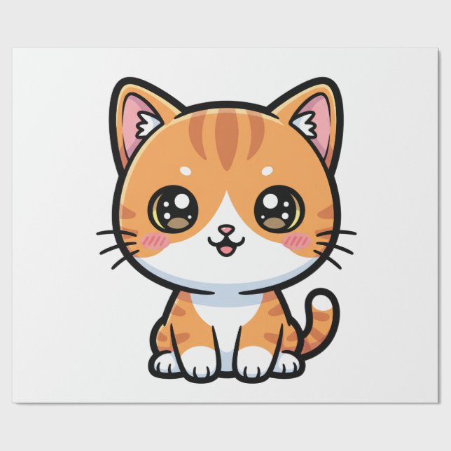 Papel De Presente Adorable Kawaii Ginger Cat Cartoon Character (Aberto)