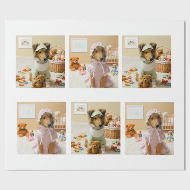 Papel De Presente Adorable Puppies in Baby Clothes Unisex (Aberto)