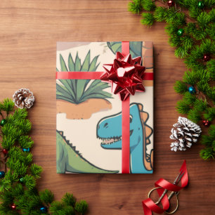 Papel De Presente Adoráveis Dinossauros de Desenho Animado em Presen