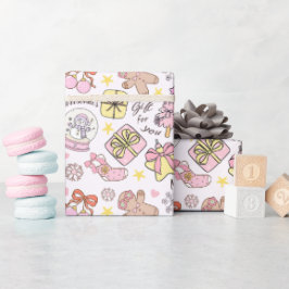 Papel De Presente Adoráveis Enfeites de Natal Rosa Pastel