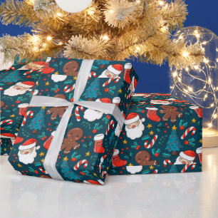 Papel De Presente Adoráveis Homens De Natal E Pão De Gengibre