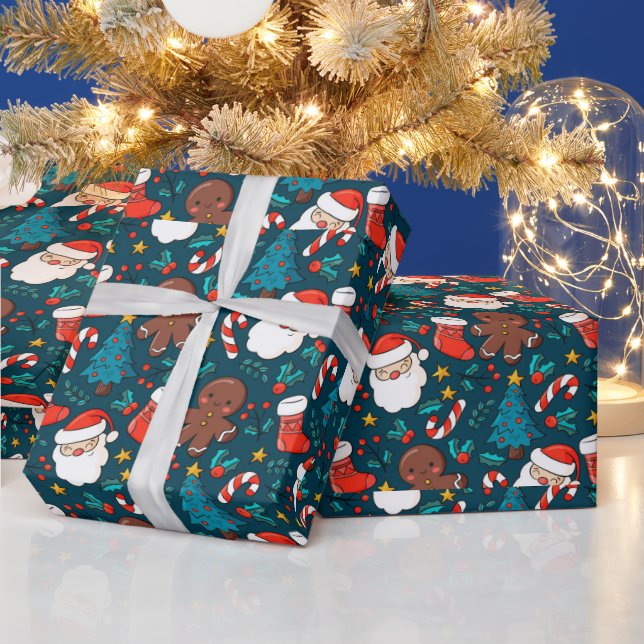 Papel De Presente Adoráveis Homens De Natal E Pão De Gengibre (Feriados)