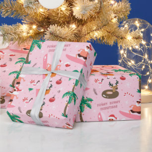 Papel De Presente Adoráveis Papais noeis de Natal Surfando Engraça