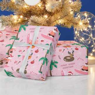 Papel De Presente Adoráveis Papais noeis de Natal Surfando Engraçado