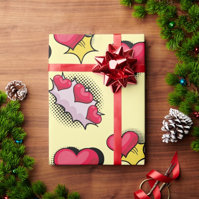 Papel De Presente Adoráveis presentes cardíacos vermelhos e pretos (Criador carregado)