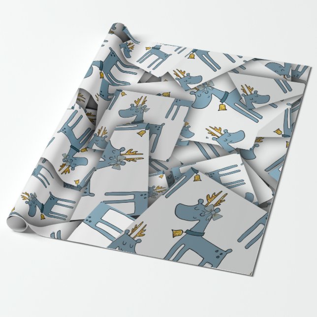 Papel De Presente Adoráveis Rena Azul de Natal [3D] (Desenrolado)
