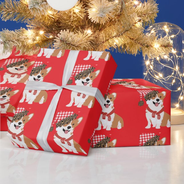 Papel De Presente Adorável Cachorrinho de Natal Usando Chapéu de Pap (Feriados)