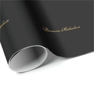 Papel De Presente Adorável Caligrafia de Nome Chic Preto e Dourado
