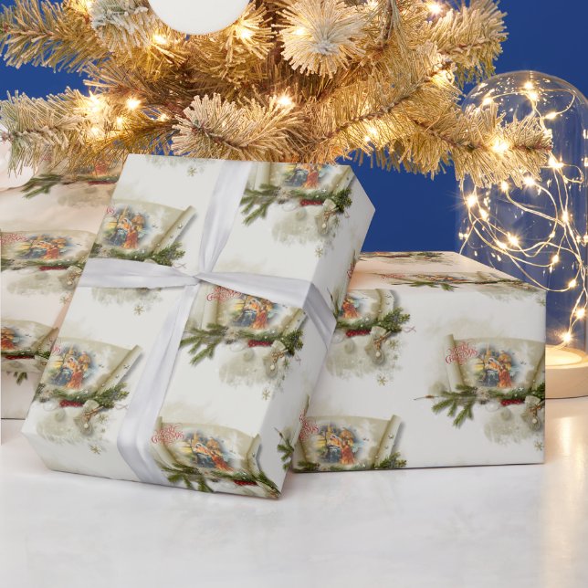 Papel De Presente Adorável colagem de natividade personalizada de Na (Feriados)