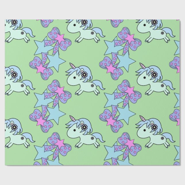Papel De Presente Adorável com fita Unicórn Star Super Bonita (Aberto)