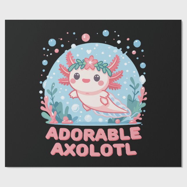 Papel De Presente Adorável Cuteness Aquática de Axolote (Aberto)