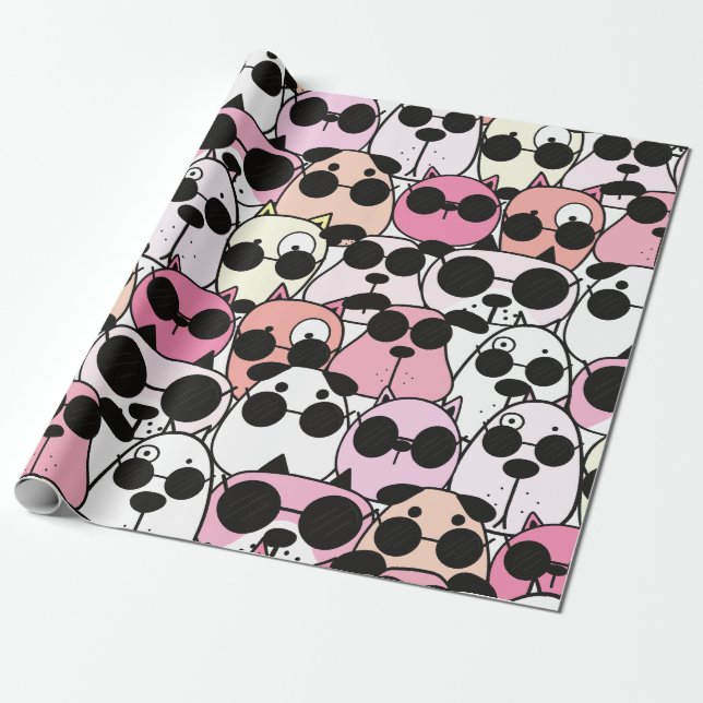 Papel De Presente Adorável Design de Padrão Temático de Cachorro (Desenrolado)