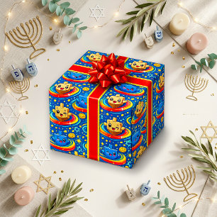 Papel De Presente Adorável Dreidel Giratório Kawaii Azul