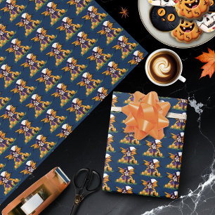 Papel De Presente Adorável Fada de Halloween com Abóbora e Gato Pret