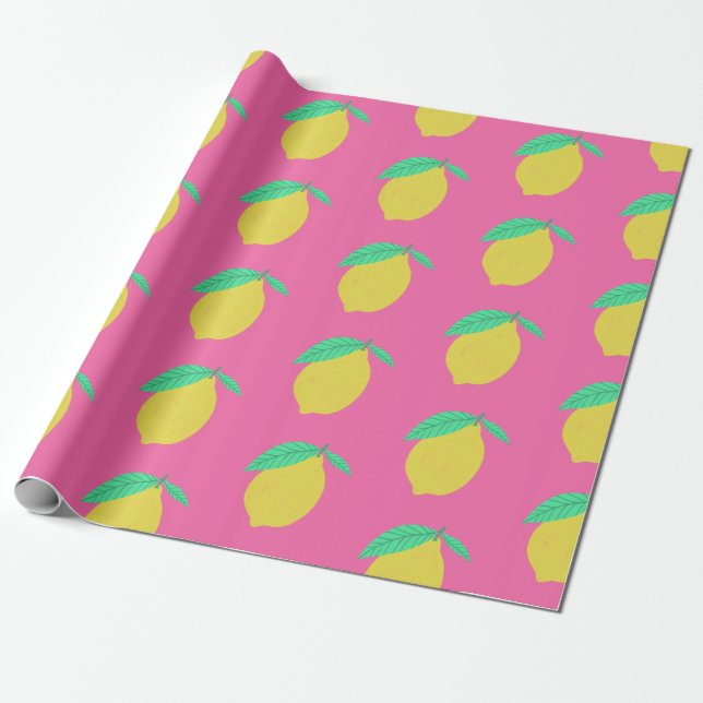 Papel De Presente Adorável Lemons Fruity Divertido Amarelo Verde Ros (Desenrolado)