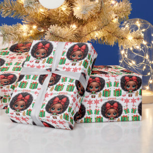 Papel De Presente Adorável Menina Elfa de Natal Afro