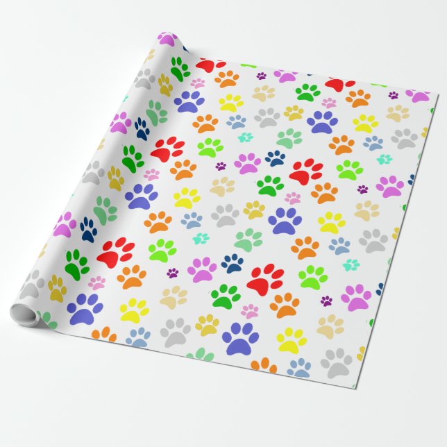 Papel De Presente Adorável padrão de impressão de patas de animais d (Desenrolado)