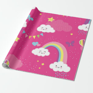 Papel De Presente Adorável padrão repetitivo do Rainbow Sky Rosa. Um