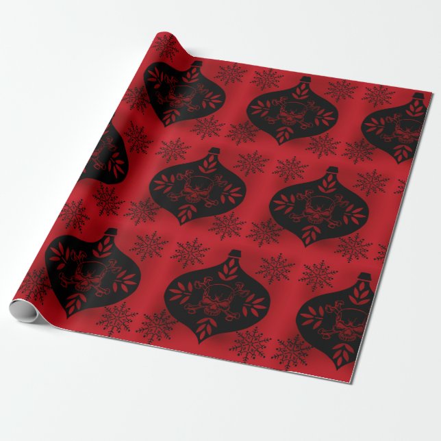 Papel De Presente Adorno de Caveira Vermelho e Preto (Desenrolado)