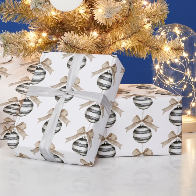 Papel De Presente Adorno de Natal com Listras Pretas e Brancas (Feriados)