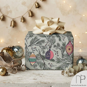 Papel De Presente Adorno Vintage Verde Salvia