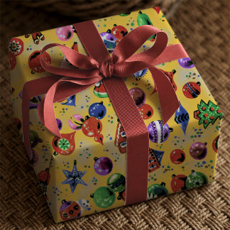 Papel De Presente Adornos de Natal amarelos fofos retrô