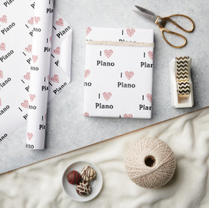 Papel De Presente Adoro Piano Vermelho Coração de Notas de Música