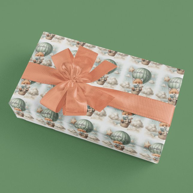 Papel De Presente Adventure Awaits Hot Air Balloon Fox Baby Shower (Criador carregado)