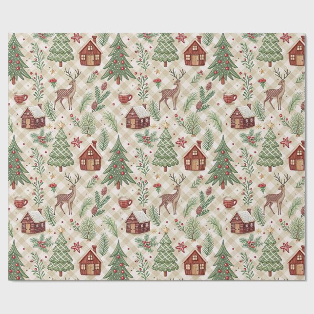 Papel De Presente Aesthetic Holiday Checkered Wrapping Paper (Aberto)