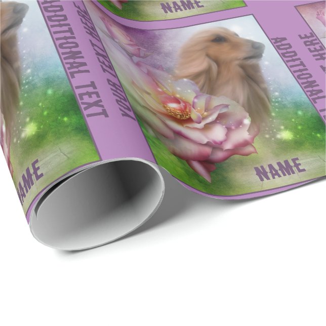 Papel De Presente Afegão de Rosas Fantasy Dog Art Personalizado (Ponta do rolo)