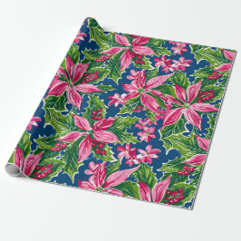 Papel De Presente Afoliado de Natal e padrão de flores