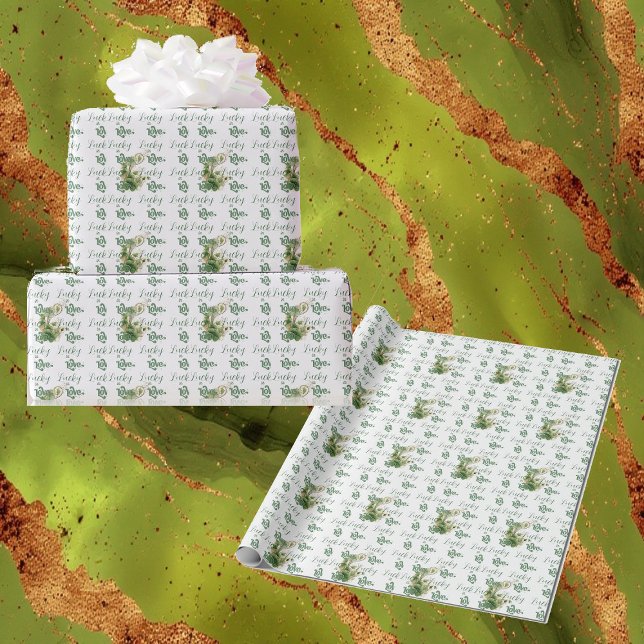 Papel De Presente Afortunado no Amor Trevo Verde Água-forte Shamrock (Lucky in Love Emerald Green Shamrock Watercolor Wrapping Paper)