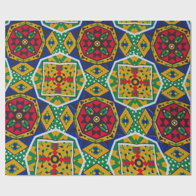 Papel De Presente African Geometric Mosaic Ankole Style Textile Prin (Aberto)