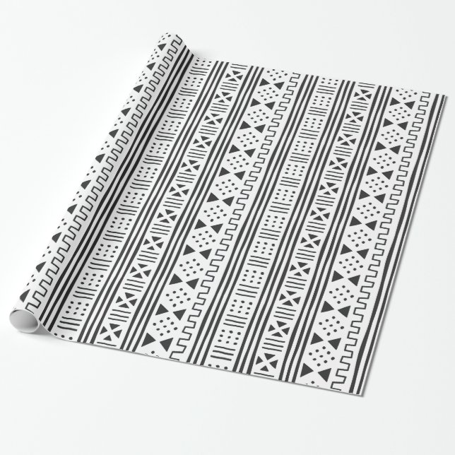 Papel De Presente Africano branco MudCloth do preto | inspirado (Desenrolado)