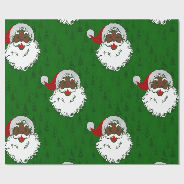 Papel De Presente africano negro santa claus do natal verde (Aberto)