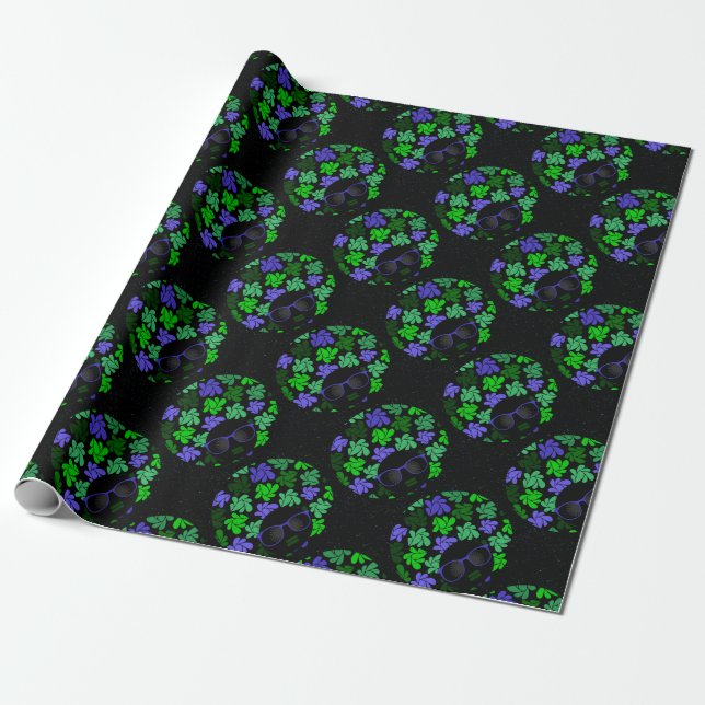 Papel De Presente Afro Diva Verde & Azul (Desenrolado)