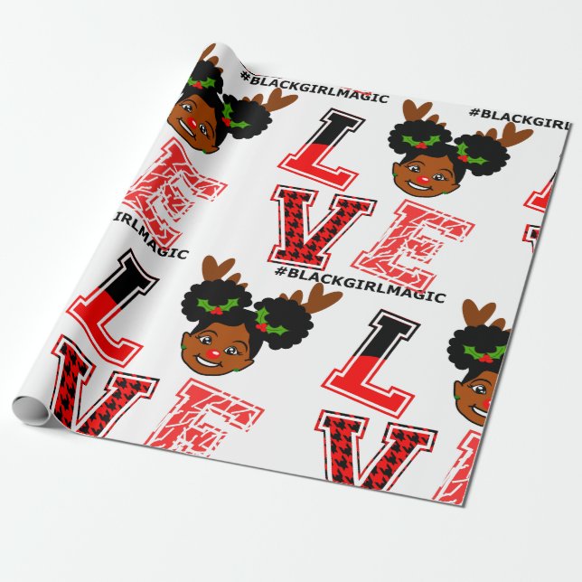 Papel De Presente Afro Girl, Reindeer, Red Nose, Natal, Preto (Desenrolado)