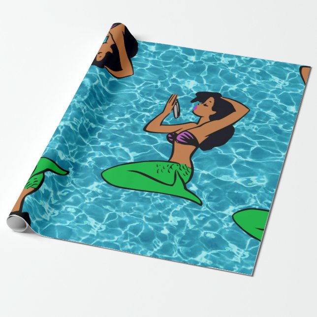 Papel De Presente afro latina mermaid ocean (Desenrolado)