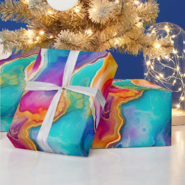 Papel De Presente Ágata Arco-Íris | Padrão Vibrante de Pedra Abstrat
