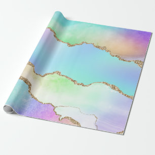 Papel De Presente Ágata Arco-Íris Pastel Brilho Falso