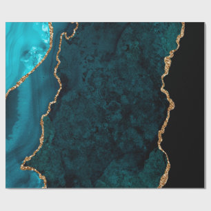 Papel De Presente Ágata Azul e Dourada