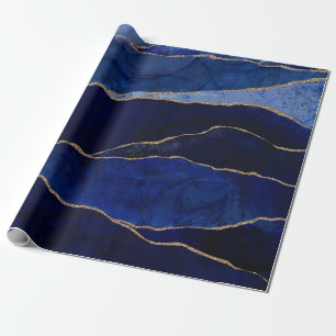 Papel De Presente Ágata Azul e Dourado Casamento Minimalista Glam Mo