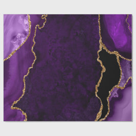 Papel De Presente Ágata Brilhante Falso Roxo e Dourado