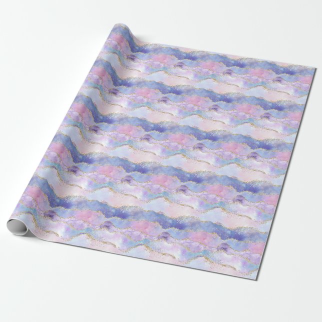 Papel De Presente Ágata Brilho Moda Azul Rosa Roxo  (Desenrolado)