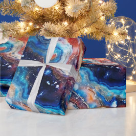 Papel De Presente Ágata Celestial | Padrão de Pedra Cósmica Ardente